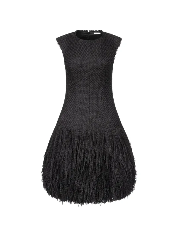 Fforme Talia Fringe-detail Midi Dress in Black
