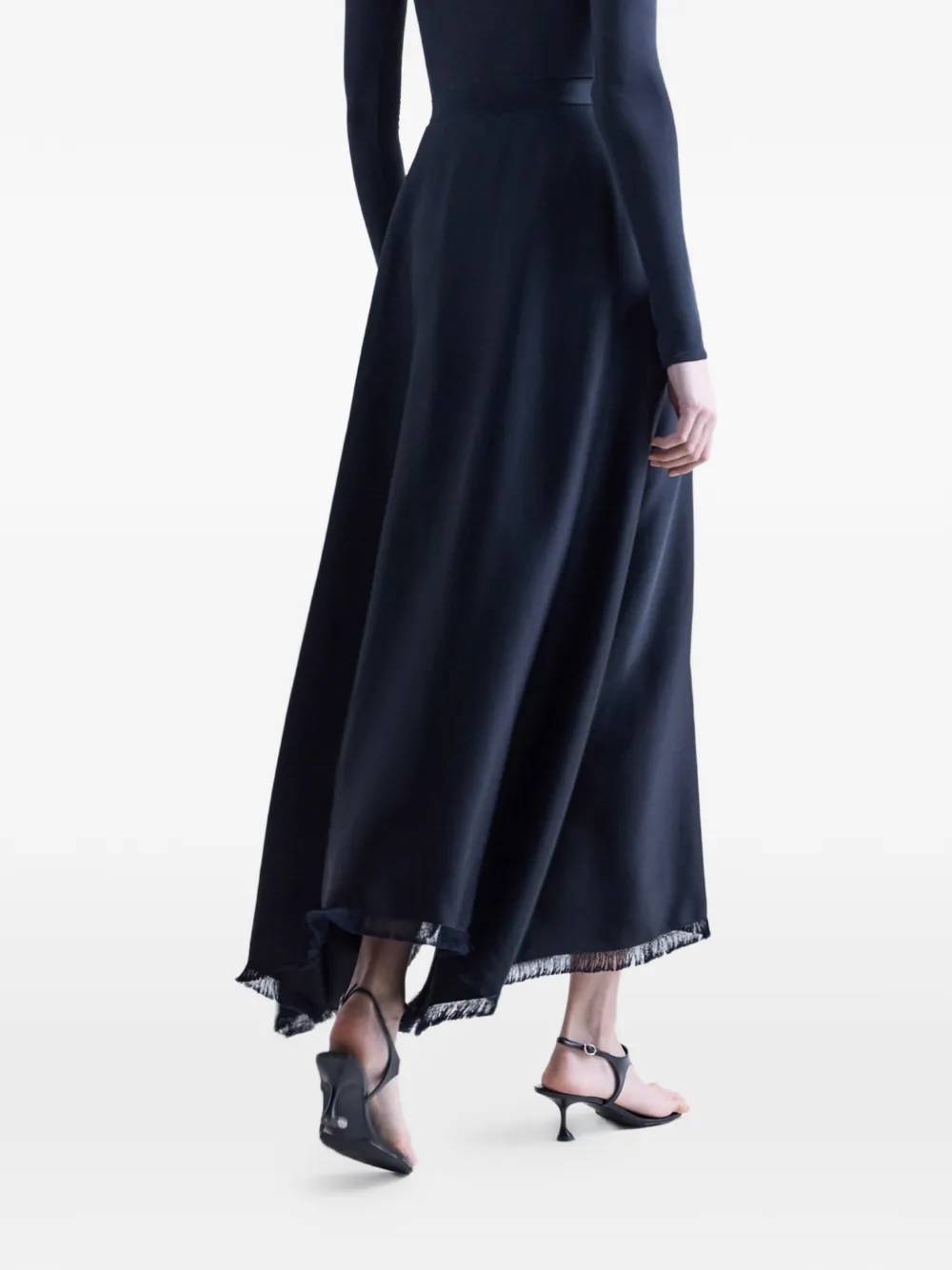 Fforme Ash Frayed Asymmetric Long Skirt in Black, view 4