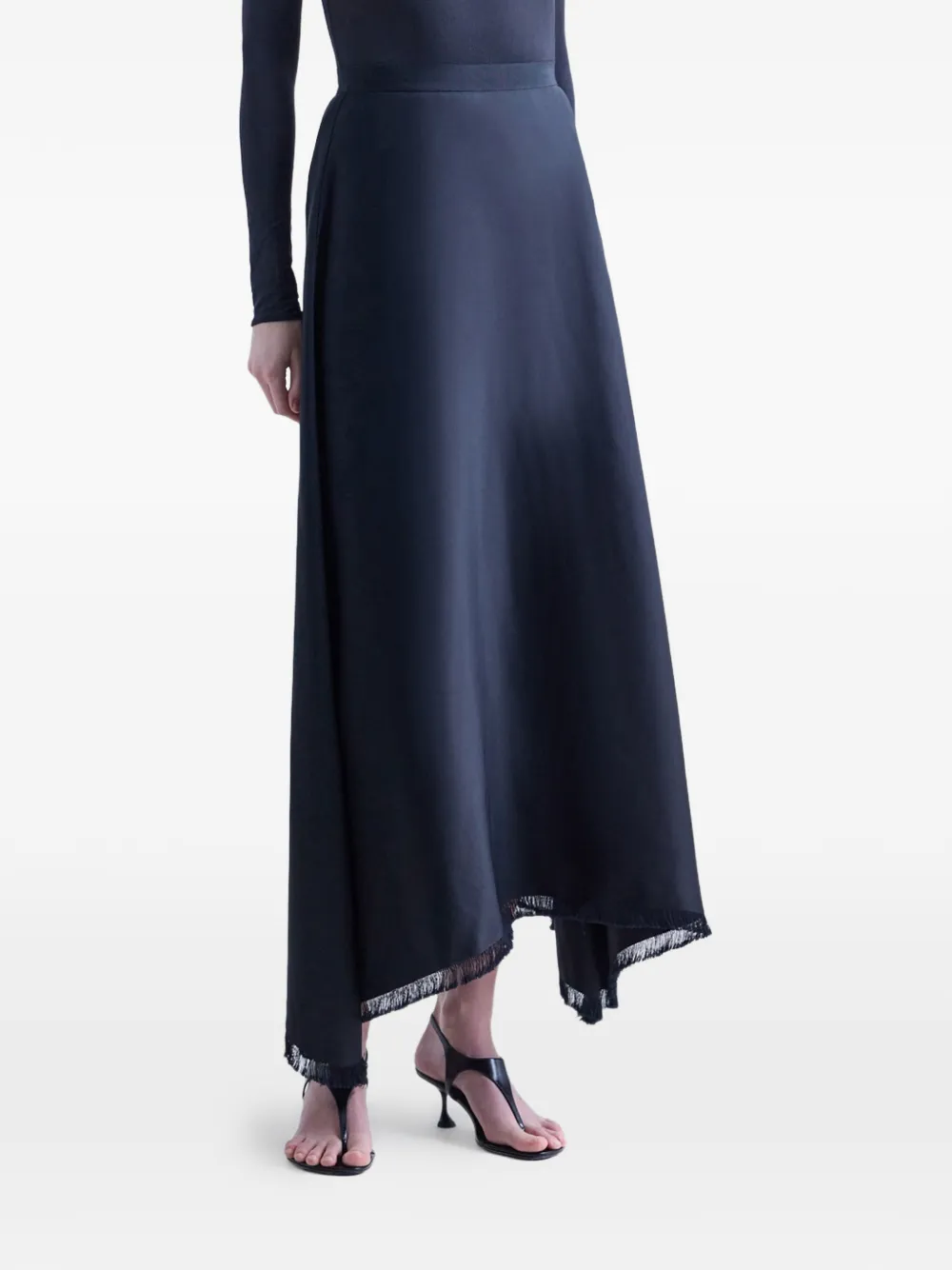 Fforme Ash Frayed Asymmetric Long Skirt in Black, view 3