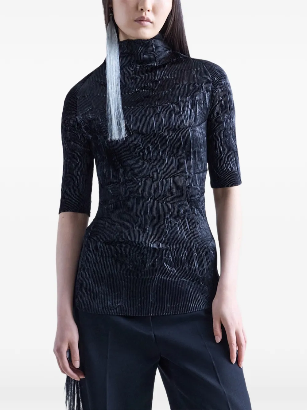 FFORME Dahlia gekreukte plissé blouse Zwart