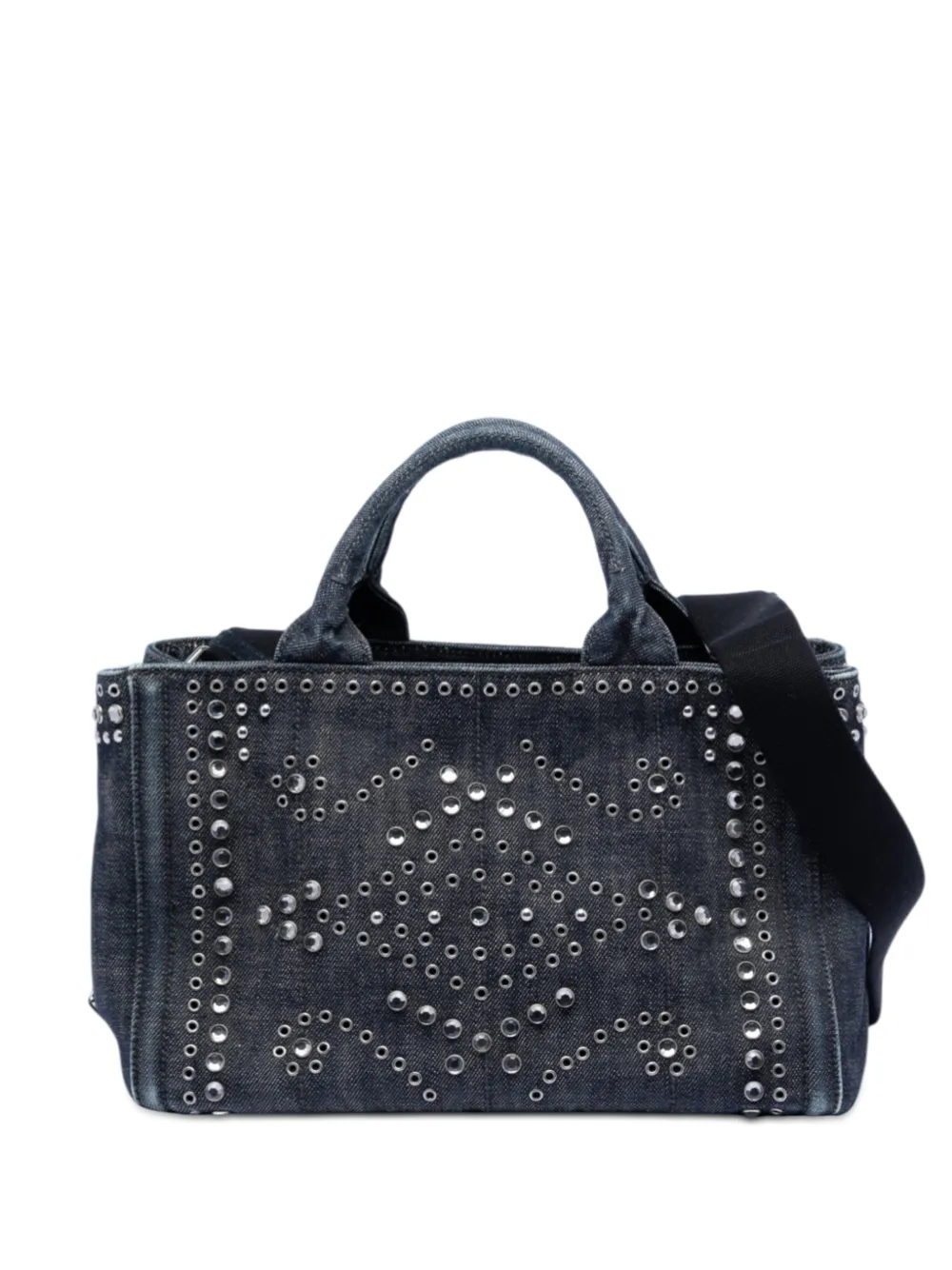 Prada Pre-Owned 2013-2025 Studded Denim Canapa Logo satchel - Grigio