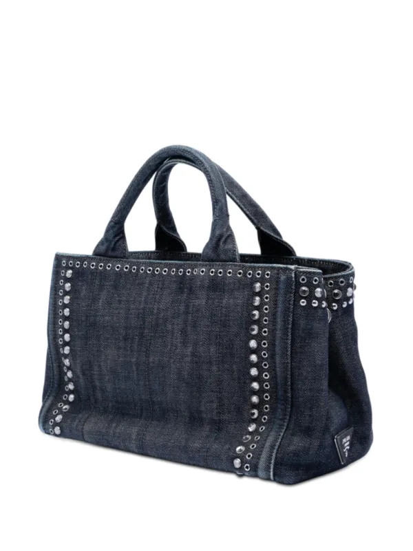 Prada Pre-Owned 2013-2025 スタッズ デニム カナパ ロゴ サッチェル