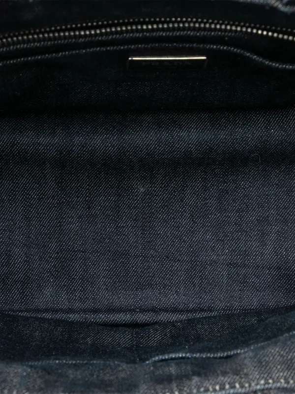 Prada Pre-Owned 2013-2025 Studded Denim Canapa Logo Satchel | Grey