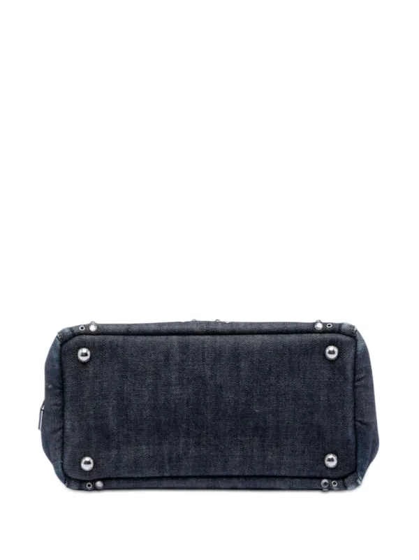 Prada Pre-Owned 2013-2025 Studded Denim Canapa Logo Satchel | Grey