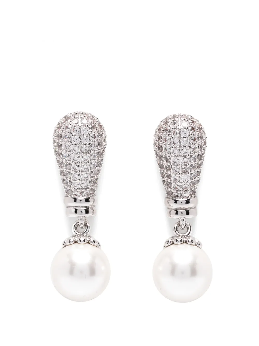 Self-Portrait Drio crystal-embellished pearl-drop earrings - Argento