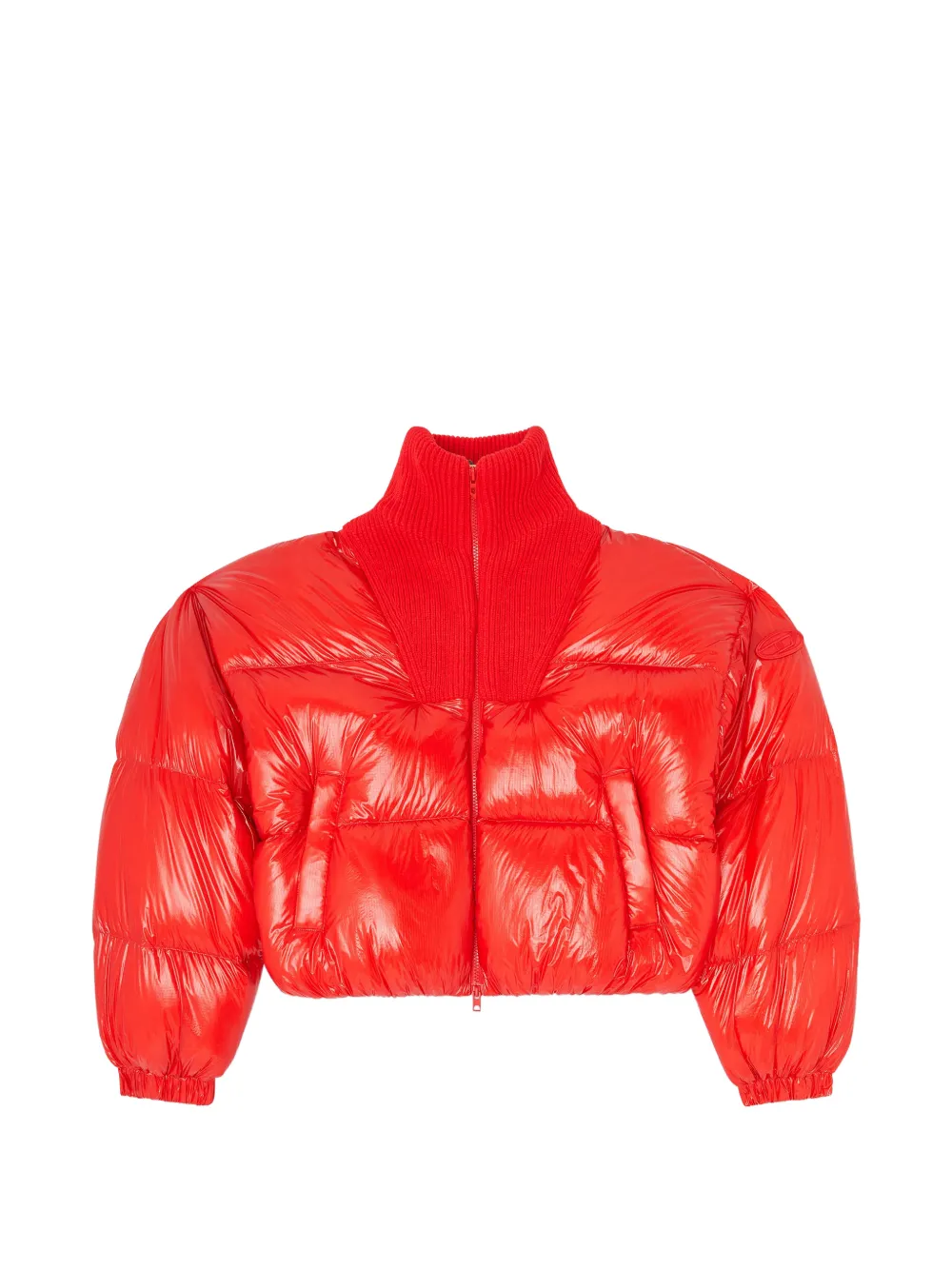 Diesel down puffer jacket in ripstop with knitted collar - Rosso