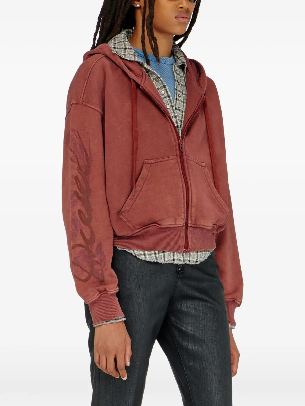 Diesel Hoodie met print en bloemenlogo en rits Rood