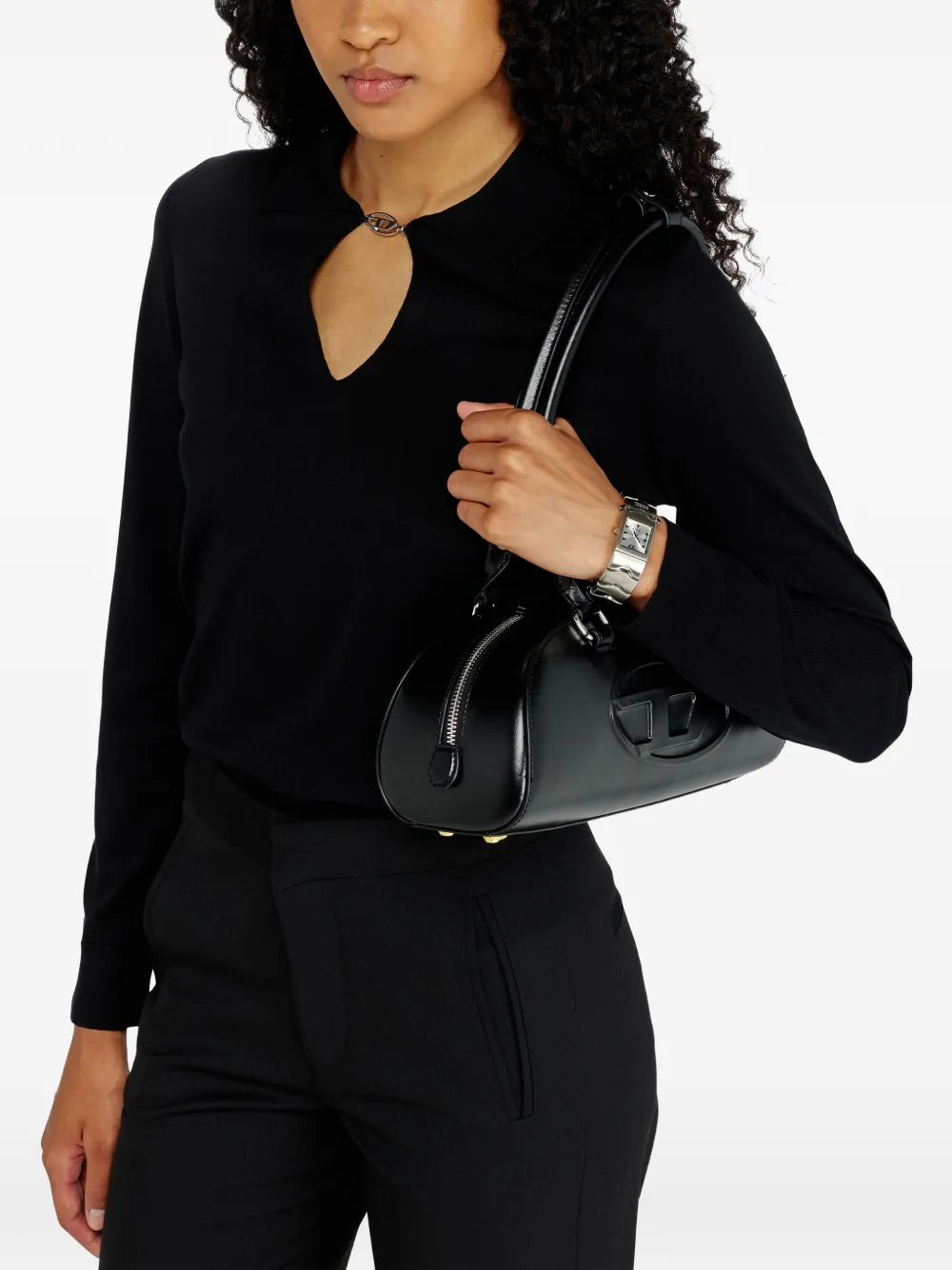 Diesel Oval D trui met lange mouwen en keyhole Zwart