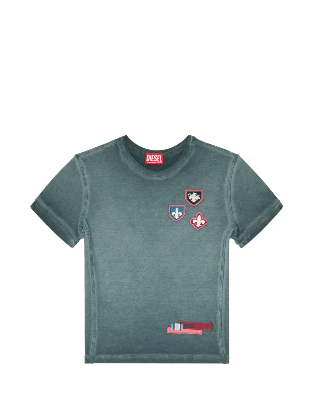 Diesel T-shirt with patches and microwaffle sides - Blu
