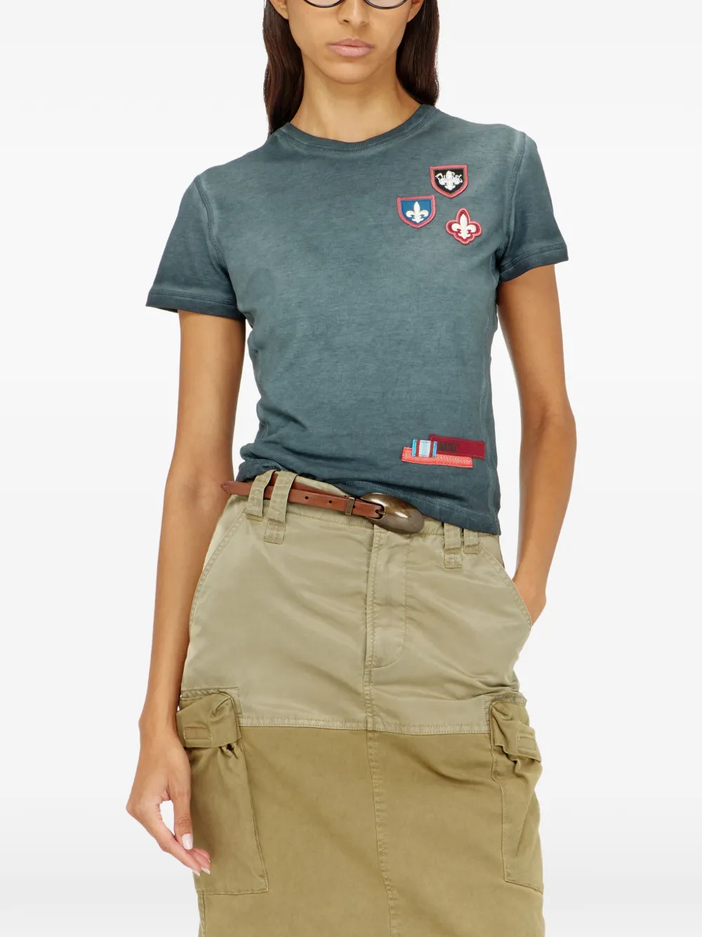 Diesel T-shirt met patches en microwafelzijkanten Blauw