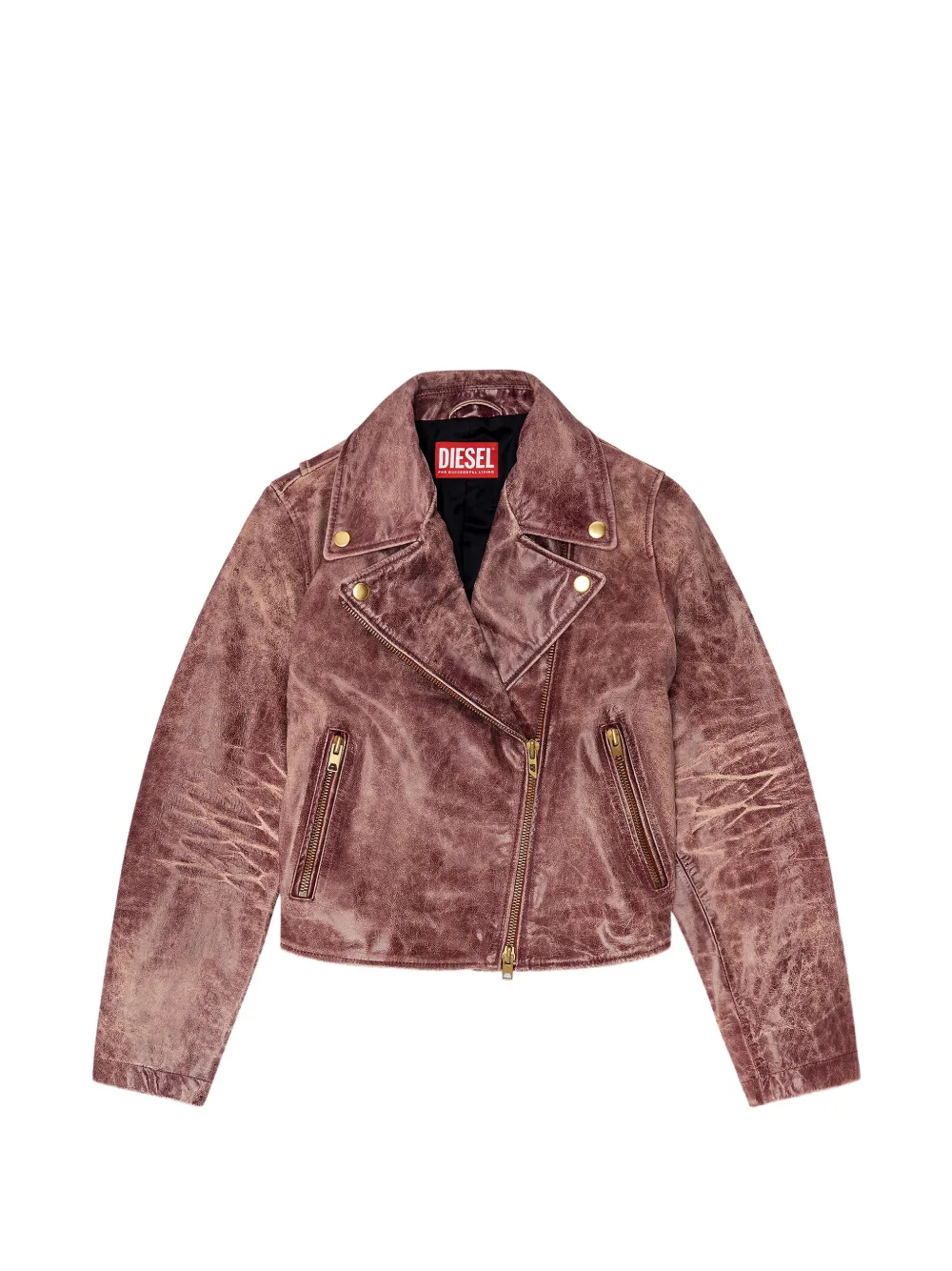 Diesel biker jacket in treated leather - Rosso