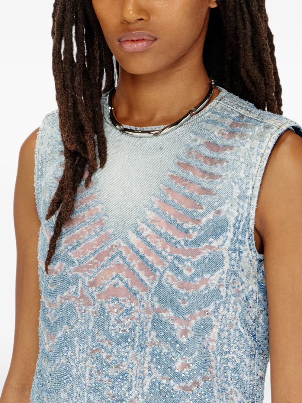 Diesel Mini-jurk van devoré denim Blauw