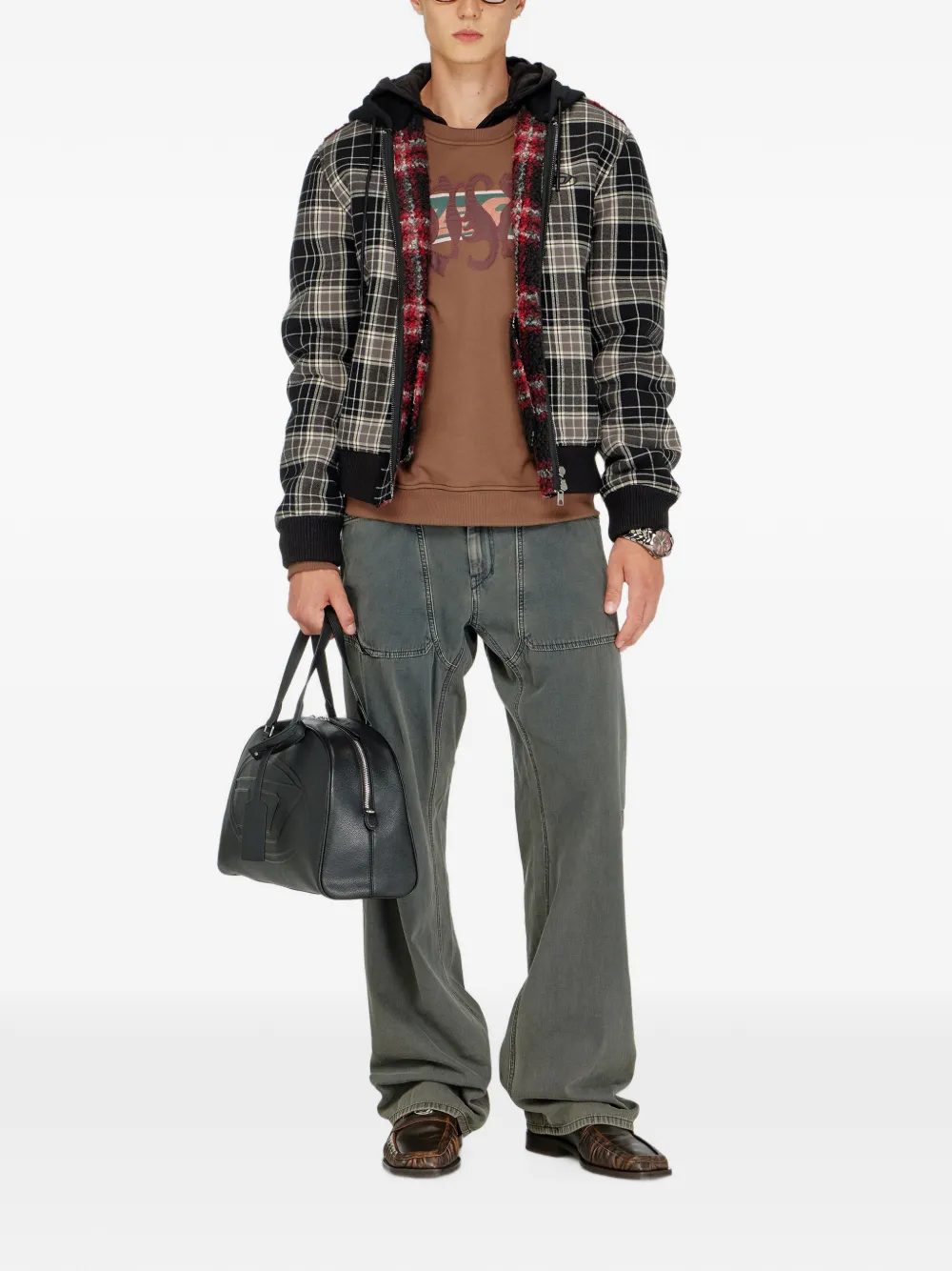 Diesel Sweater met grafische print en patches Bruin