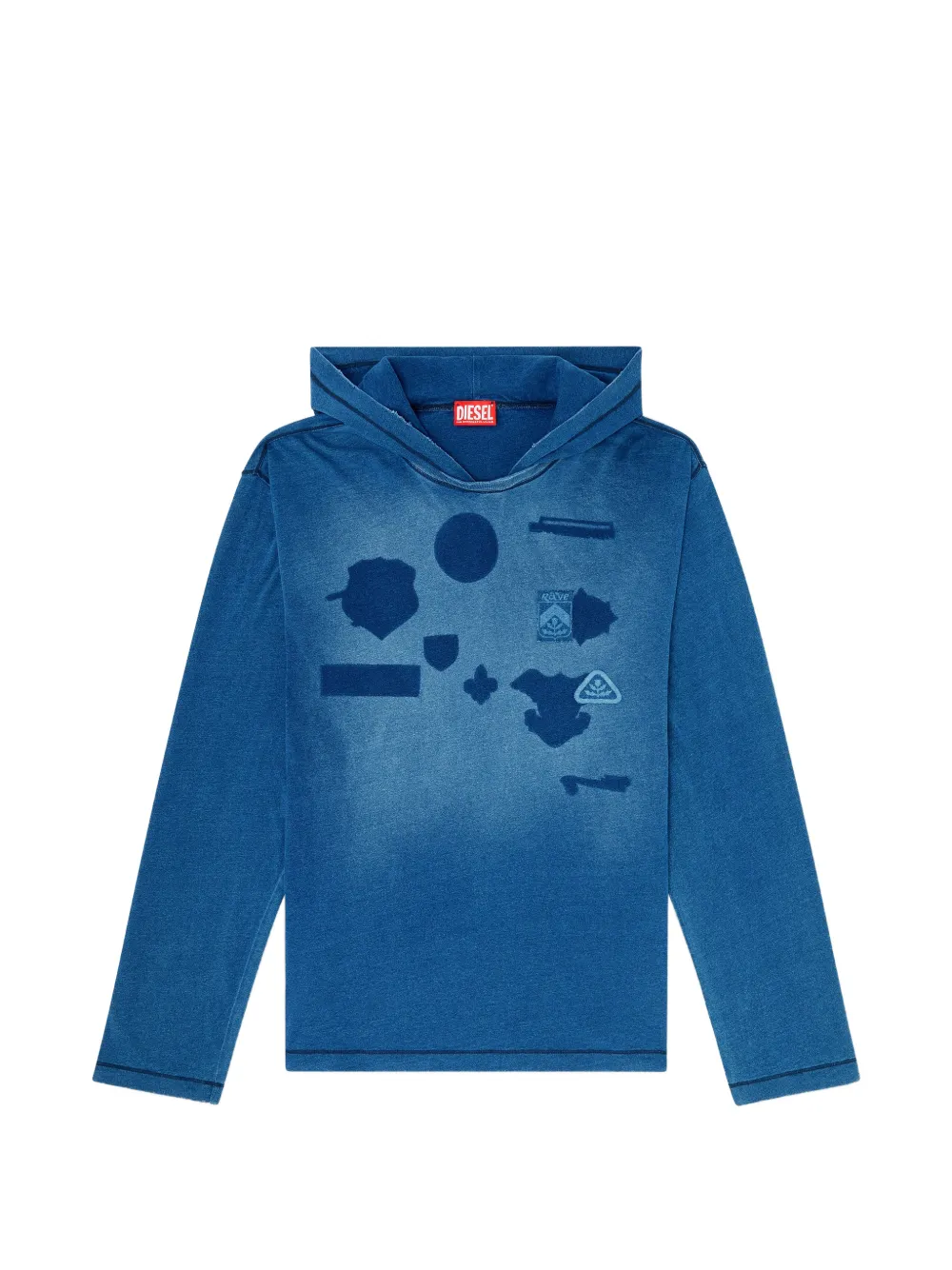 Diesel hoodie long-sleeve T-shirt with shadow-effect patches - Blau