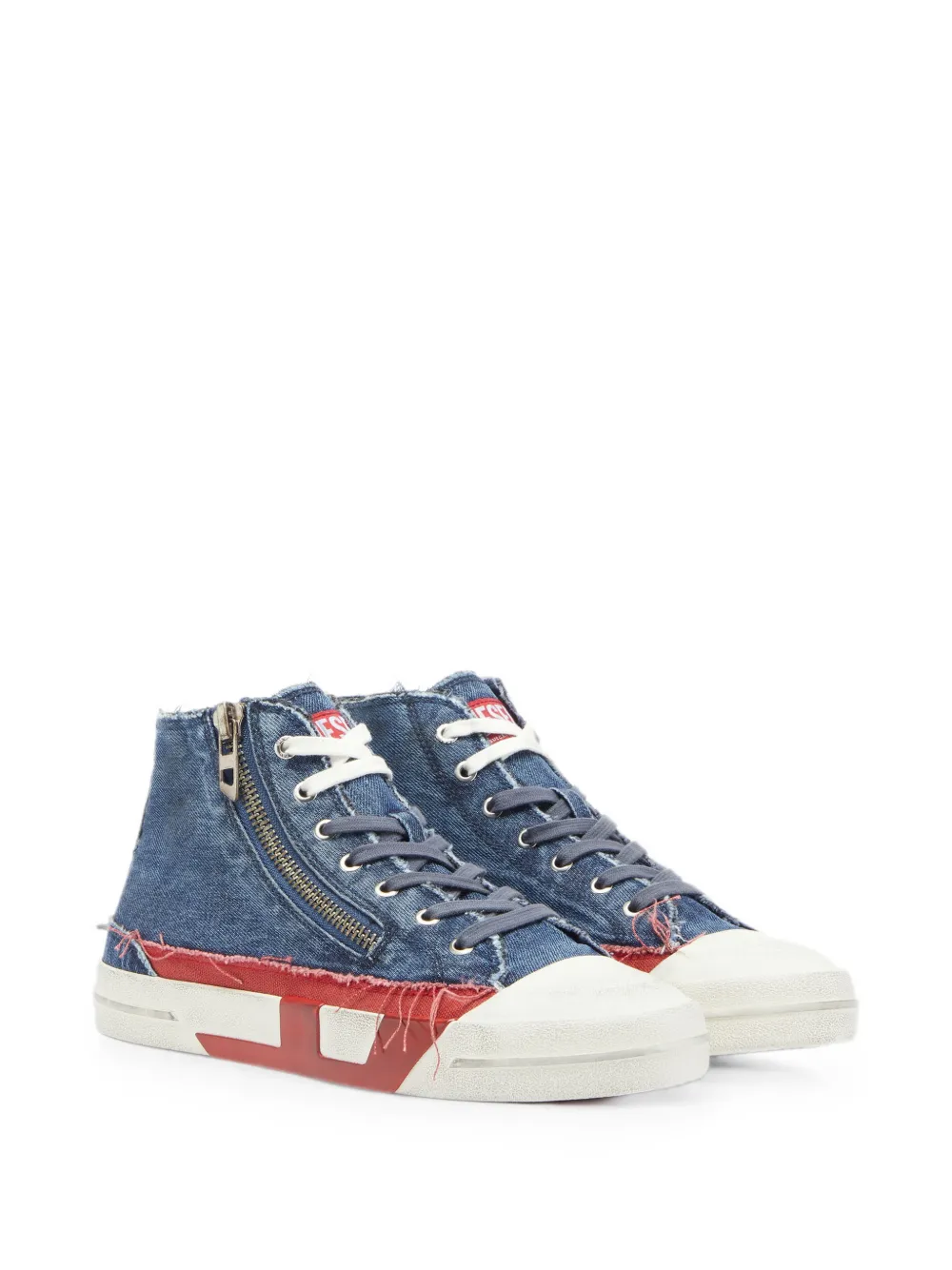 Diesel frayed denim high-top sneakers Blauw