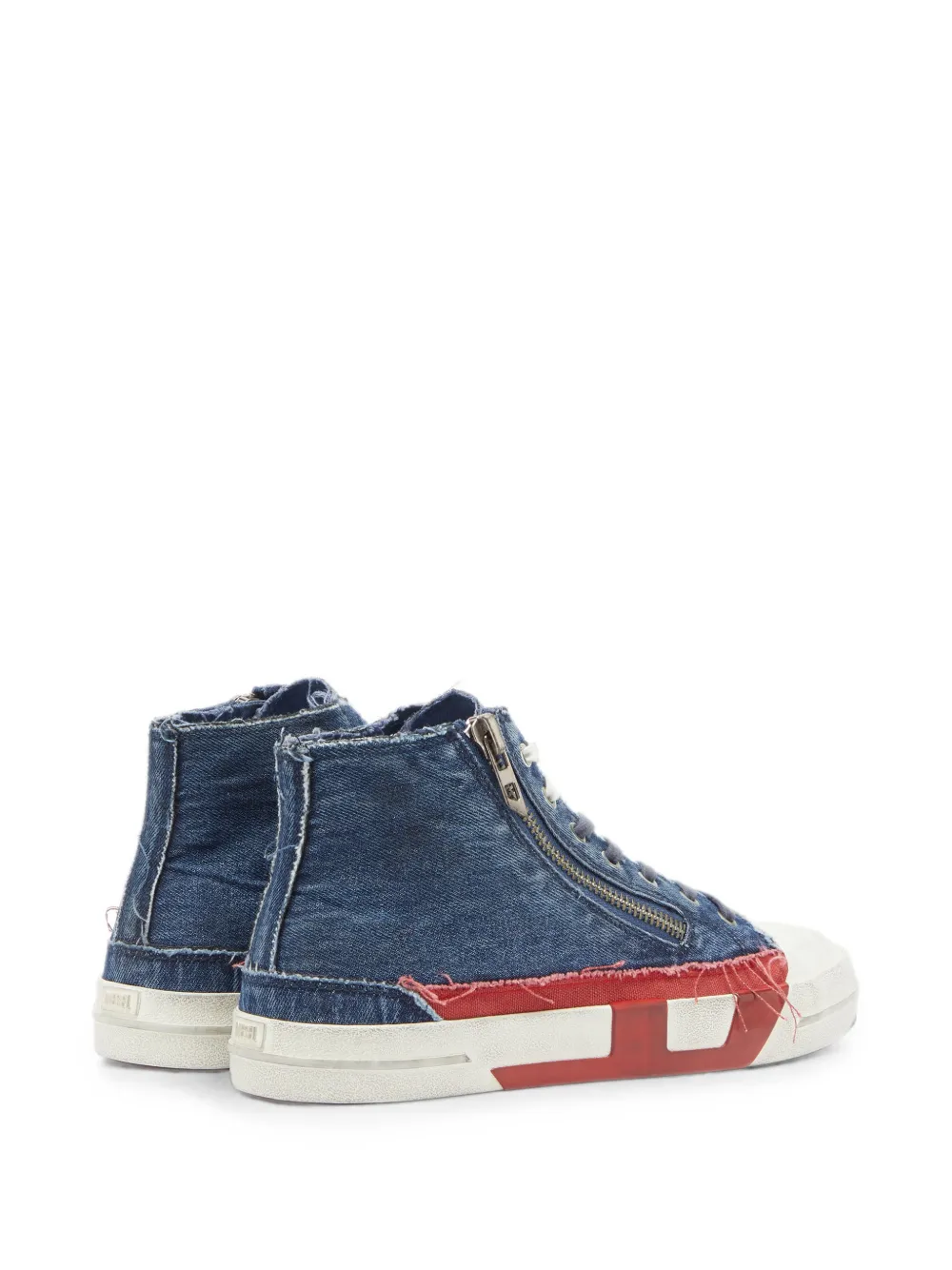 Diesel frayed denim high-top sneakers Blauw