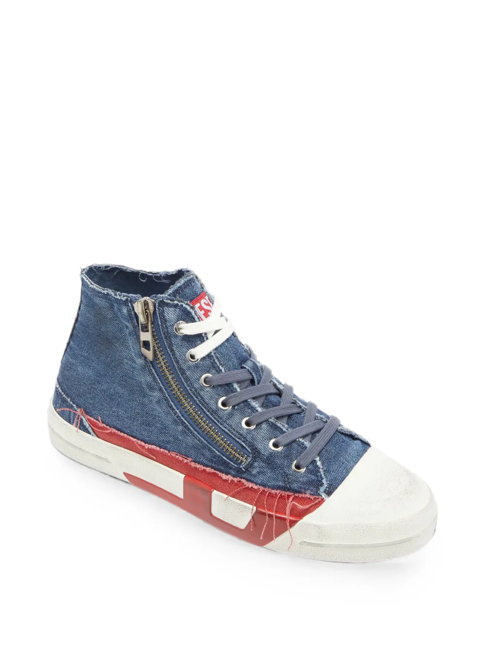 Diesel frayed denim high-top sneakers Blauw