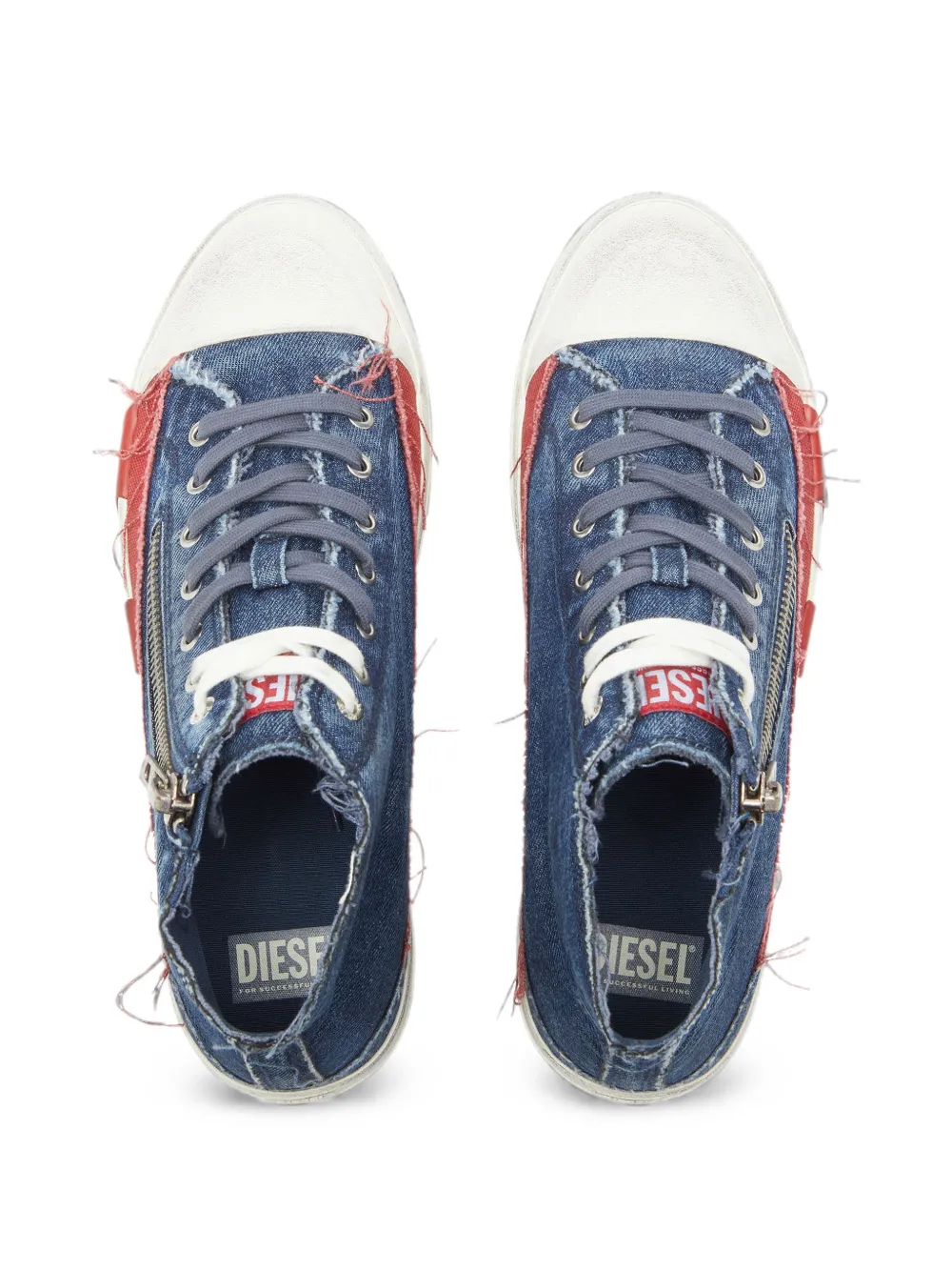Diesel frayed denim high-top sneakers Blauw