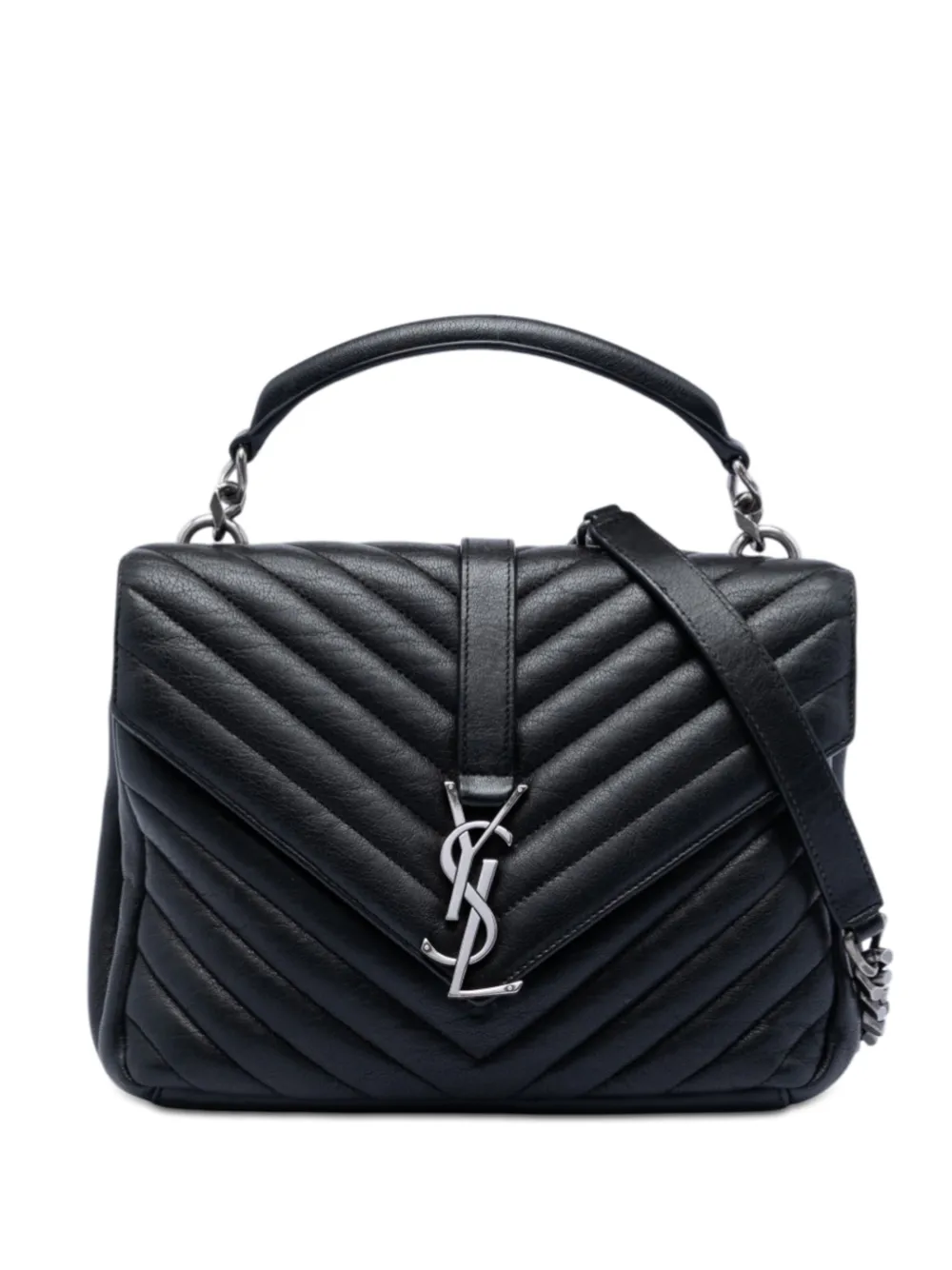Saint Laurent Pre-Owned 2016 Medium Chevron Sheepskin Monogram College satchel - Black