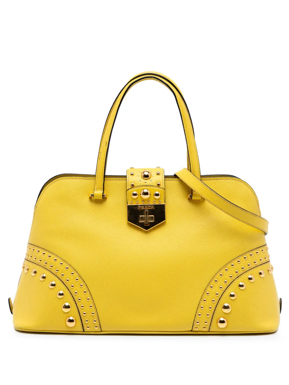 Prada Pre-Owned 2010-2025 Studded Saffiano Cuir Promenade satchel - Yellow