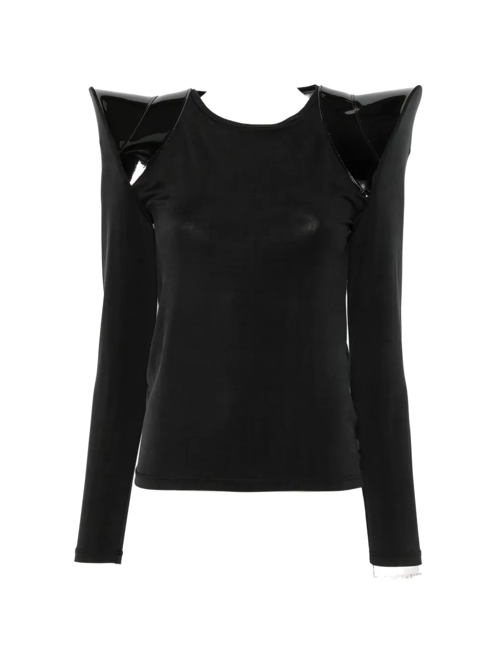 Junya Watanabe sculptural-shoulder patent-panel T-shirt - Nero