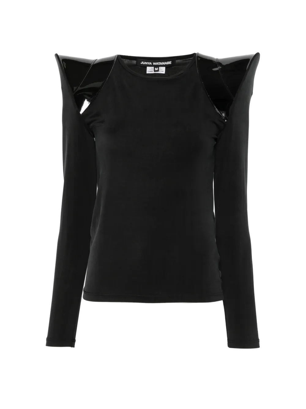 Junya Watanabe sculptural-shoulder patent-panel T-shirt - Nero