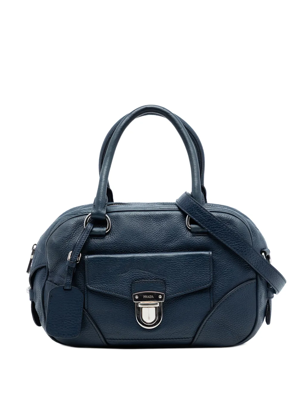 Prada Pre-Owned 2010-2026 Vitello Daino Front Pocket Boston Bag satchel - Blu