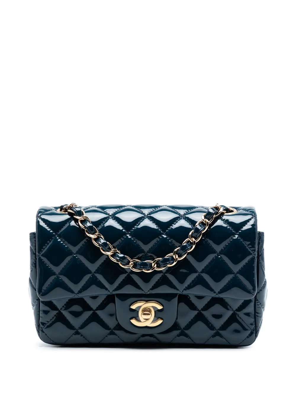 CHANEL Pre-Owned 2018 Mini Rectangular Classic Patent Single Flap crossbody bag - Blu