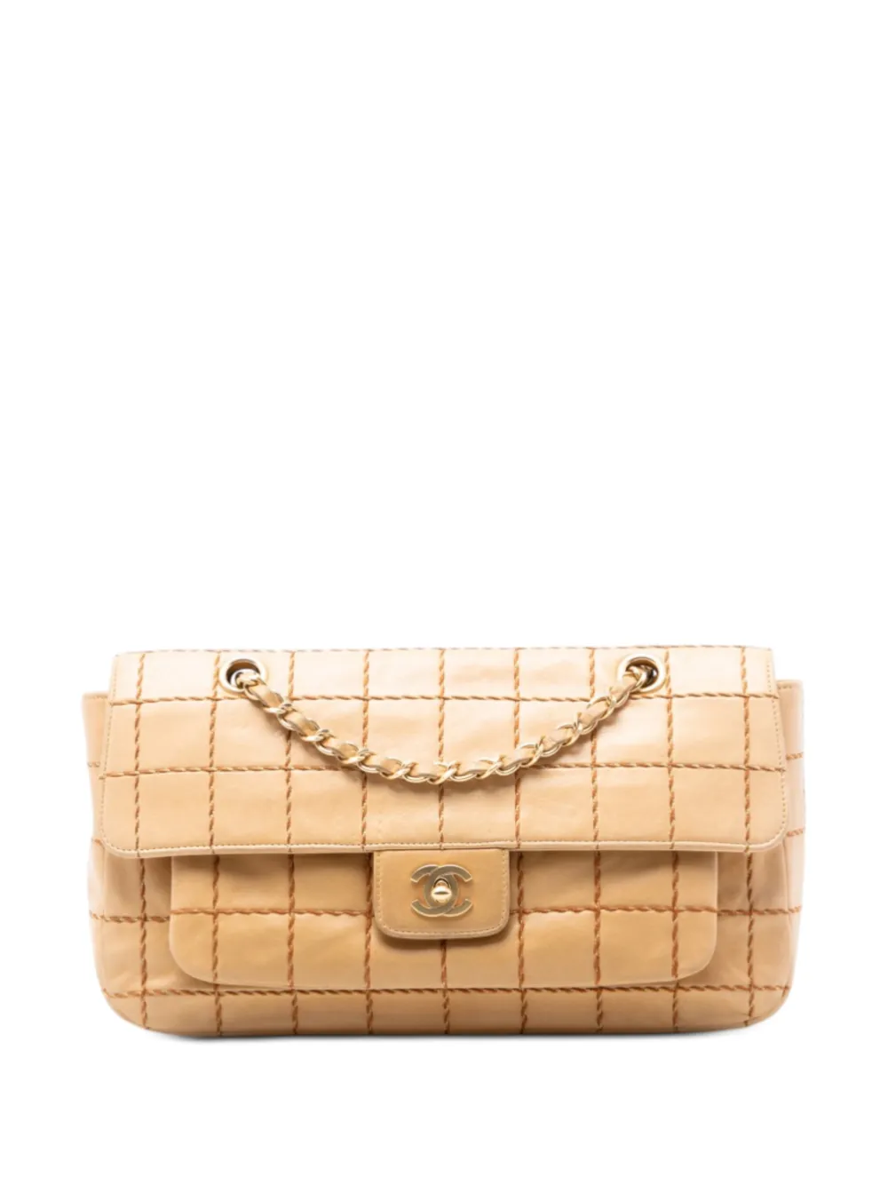 CHANEL Pre-Owned 2000-2002 Chocolate Bar Lambskin Wild Stitch Chain Flap shoulder bag - Toni neutri