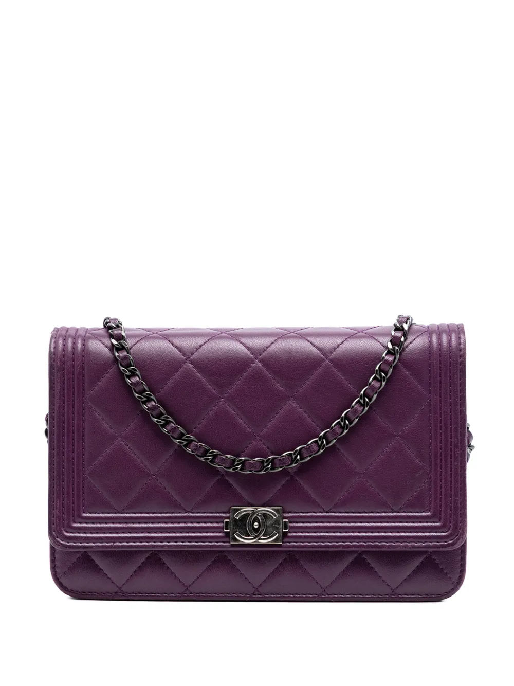 CHANEL Pre-Owned 2015-2016 Quilted Lambskin Boy Wallet on Chain crossbody bag - Violett