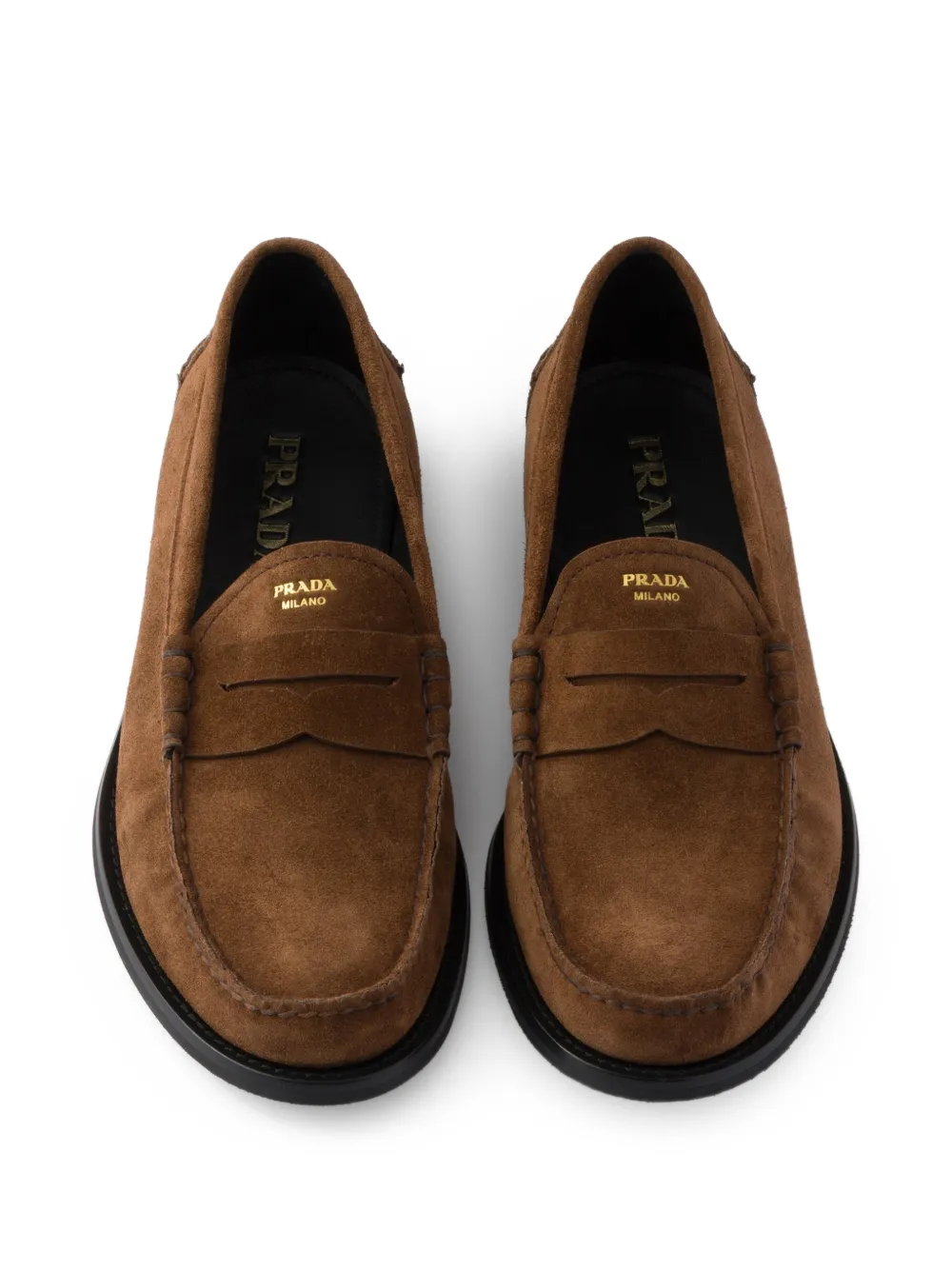 Prada Suède-loafers met vintage effect Bruin