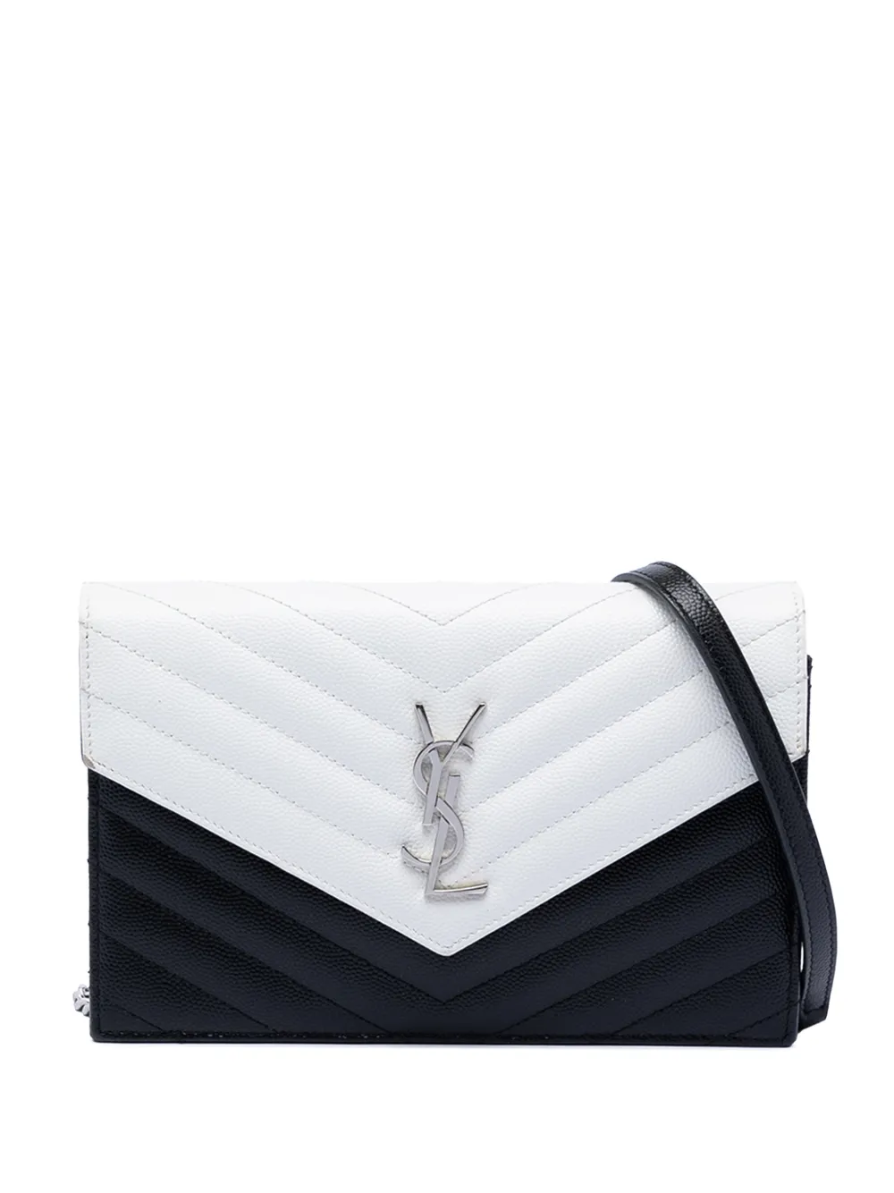 Saint Laurent Pre-Owned 2018 Bicolor Grain De Poudre Chevron Monogram Envelope Chain Wallet crossbody bag - Nero