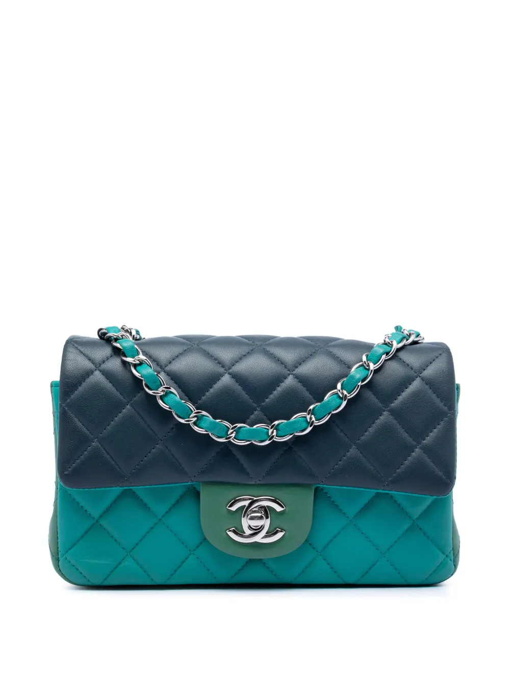 CHANEL Pre-Owned 2016-2017 Mini Rectangular Classic Tricolor Lambskin Single Flap crossbody bag - Blue