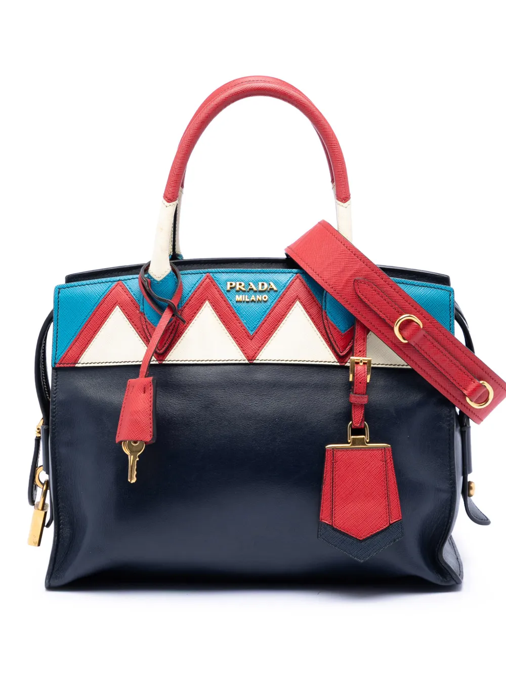 Prada Pre-Owned 2010-2026 Medium Saffiano Trimmed City Calf Greca Esplanade satchel - Blu