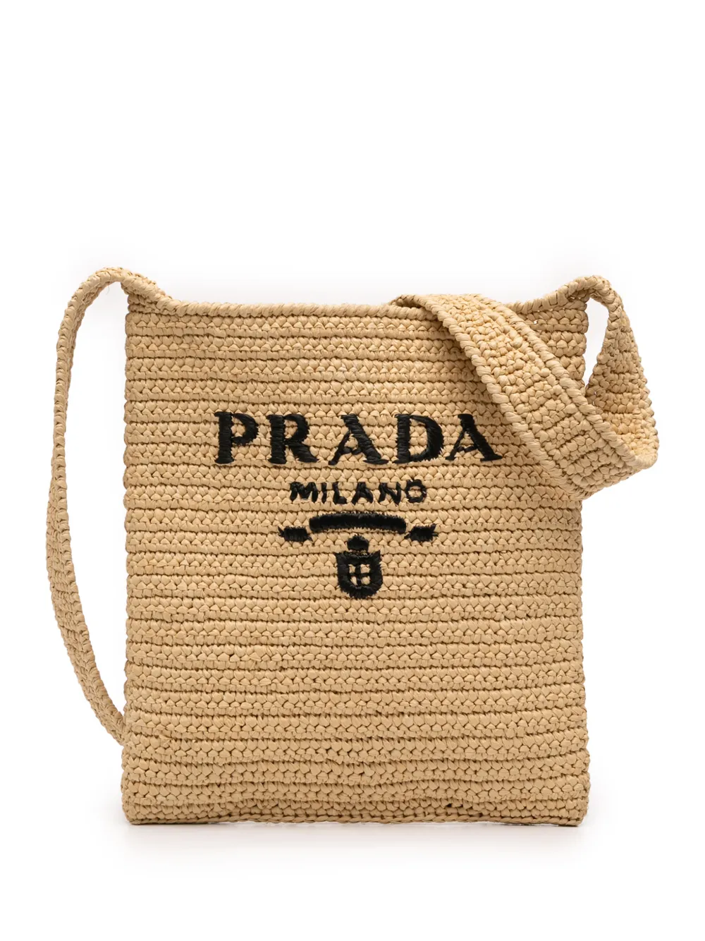 Prada Pre-Owned 2013-2026 Raffia Effect Crochet Logo Embroidered crossbody bag - Toni neutri
