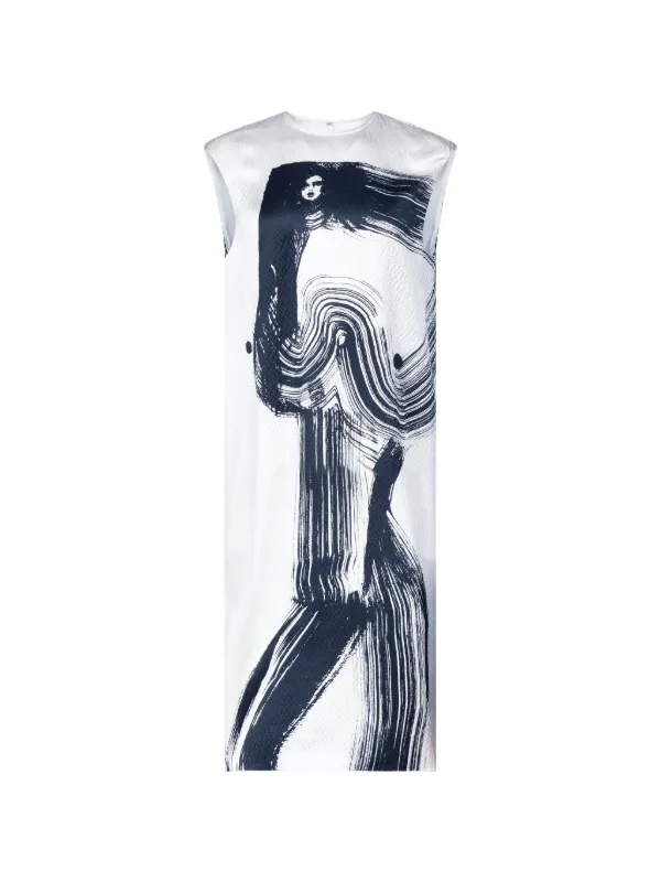 Fforme Dani Graphic-print Midi Dress in White