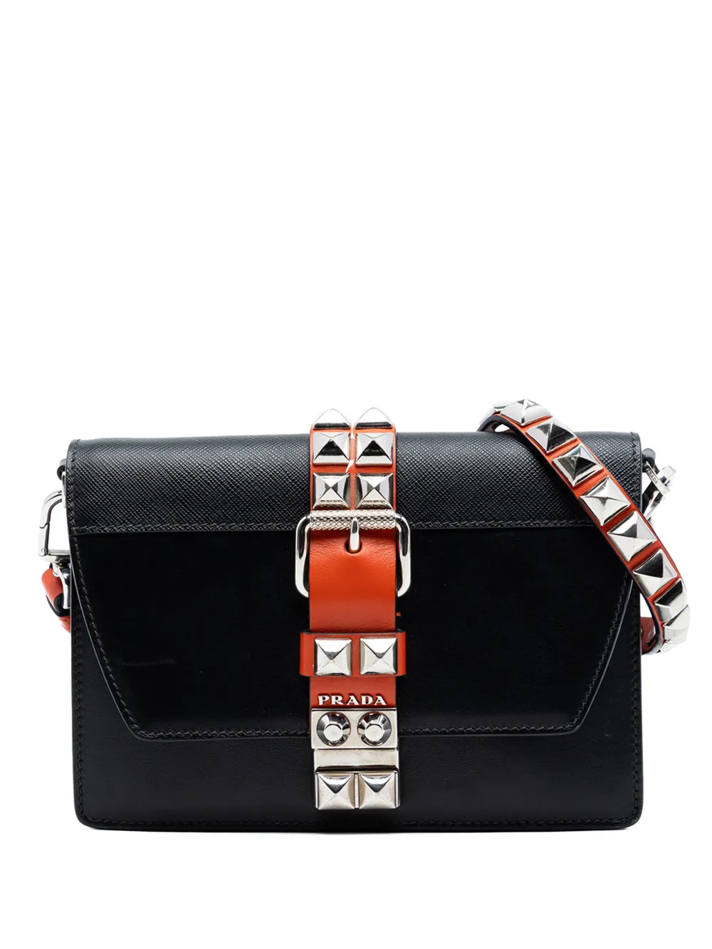 Prada Pre-Owned 2010-2026 City Calfskin and Saffiano Studded Elektra crossbody bag - Nero