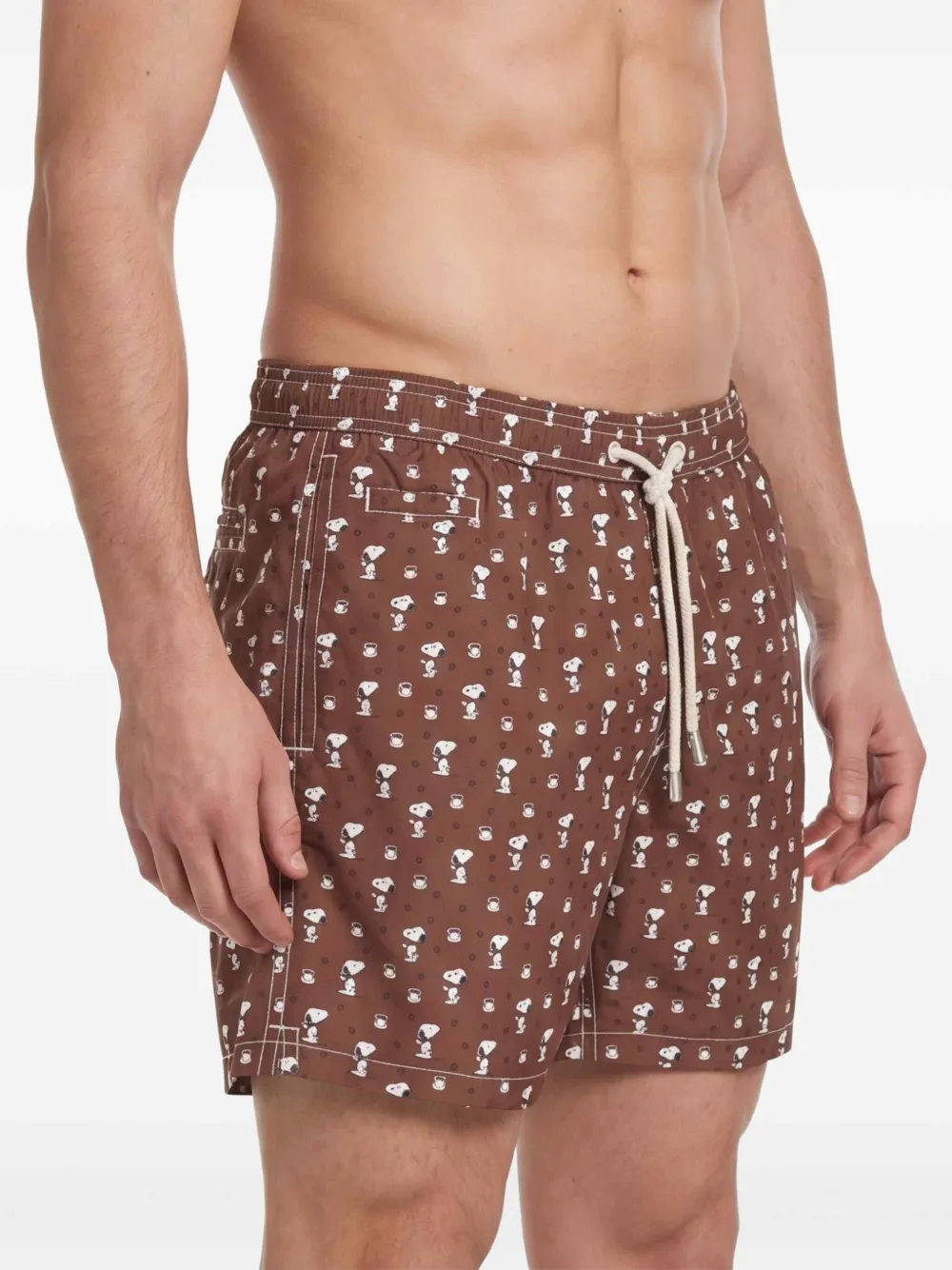 MC2 Saint Barth x Peanuts Lighting Snoopy zwembroek met koffieprint Bruin