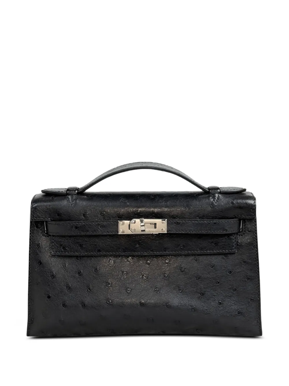 Hermès Pre-Owned 2025 Kelly Pochette ostrich-leather clutch bag - Black