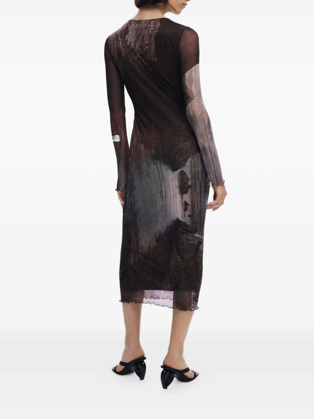 Desigual Midi-jurk met print en lange mouwen Bruin