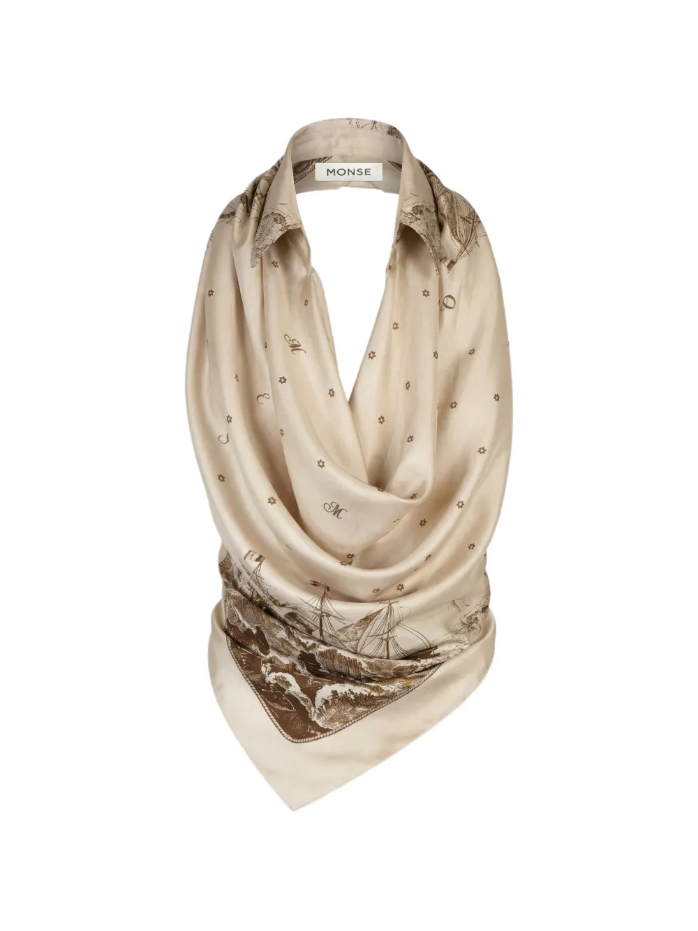 Monse Blouse met halternek en print Beige