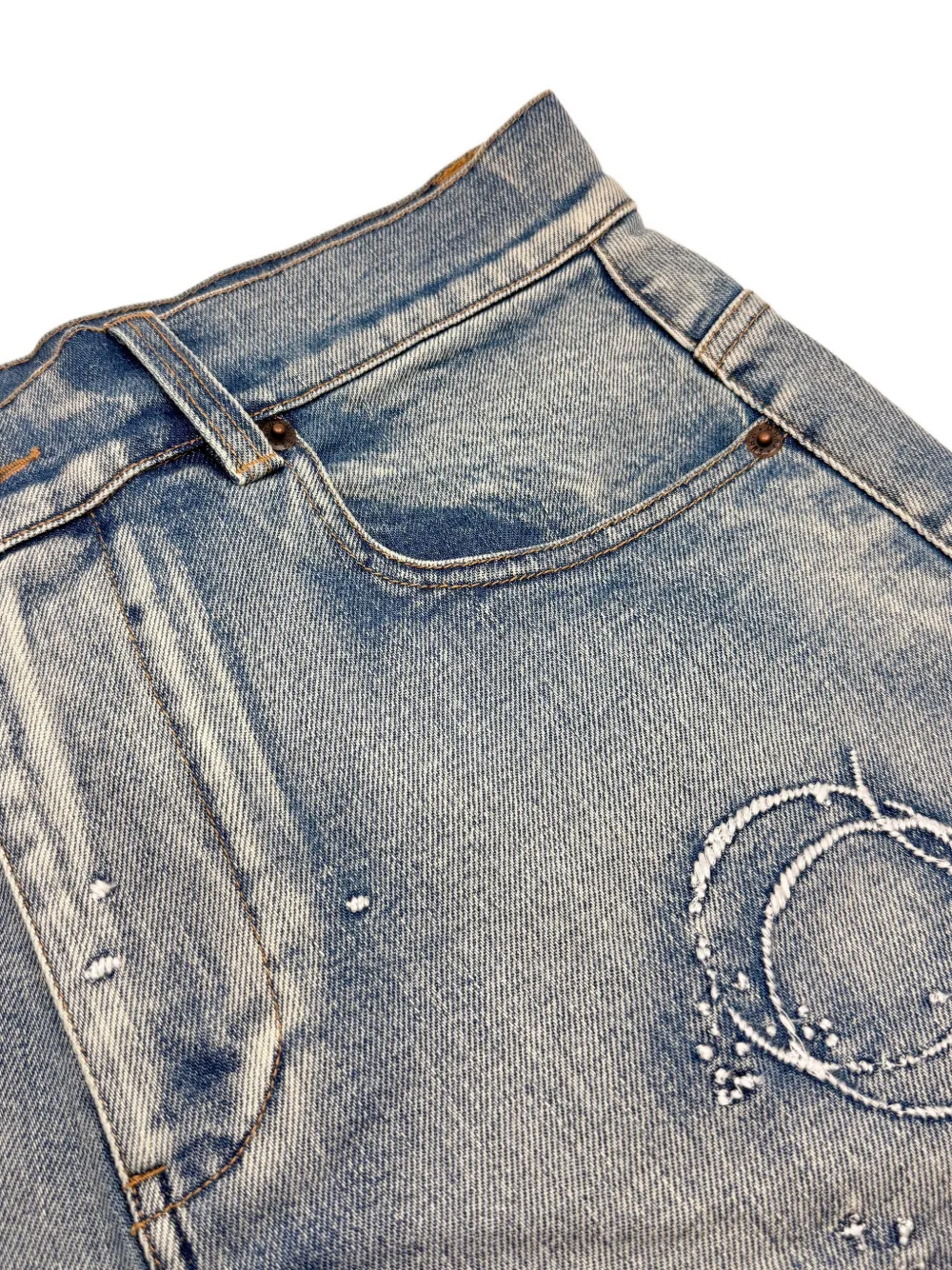 Mostly Heard Rarely Seen Jeans met wijde pijpen en verfborduurwerk Blauw