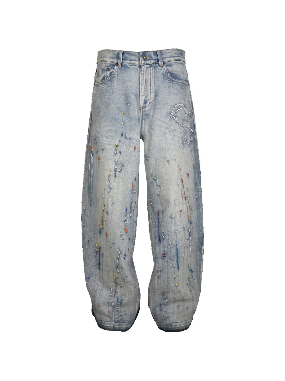 Mostly Heard Rarely Seen paint-embroidered wide-leg jeans - Blu