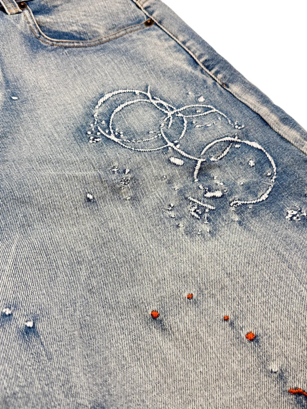 Mostly Heard Rarely Seen Jeans met wijde pijpen en verfborduurwerk Blauw