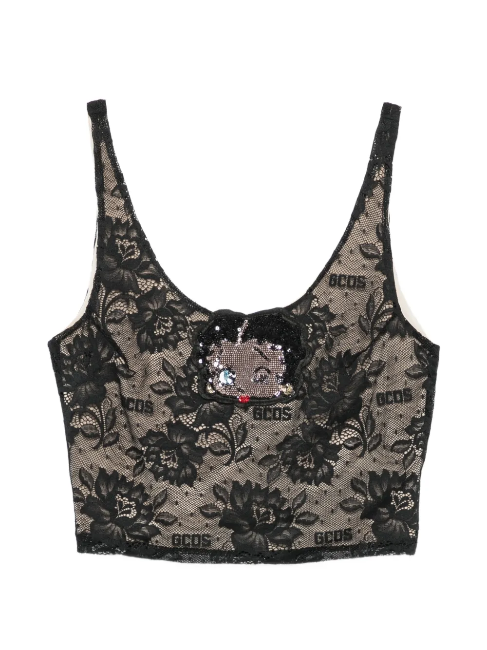 GCDS x Betty Boop sequin-embellished lace top - Nero