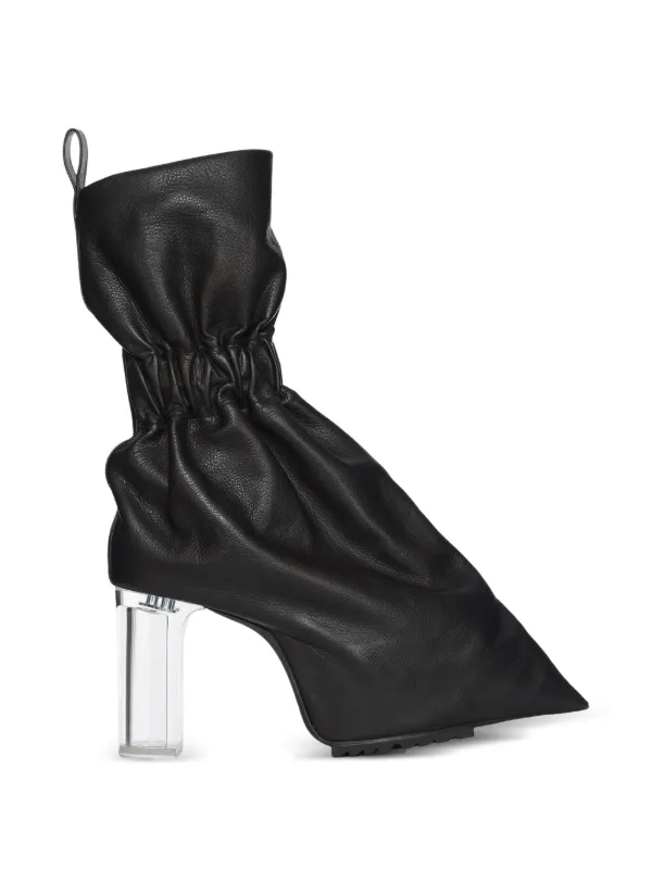 Rick Owens RO 20SSブラックレザー厚底ブーツ Rick Owens Ruched Leather Ankle Boots | Black | FARFETCH