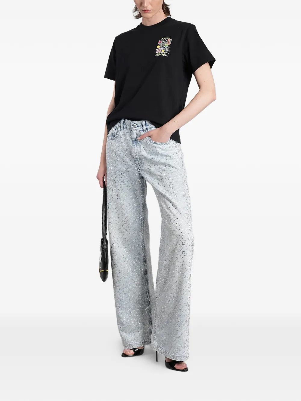 Casablanca Jeans met monogram verfraaid met kristallen Blauw