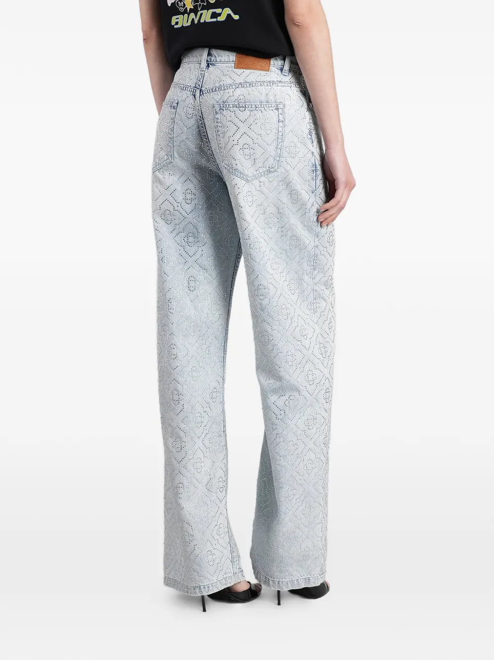 Casablanca Jeans met monogram verfraaid met kristallen Blauw