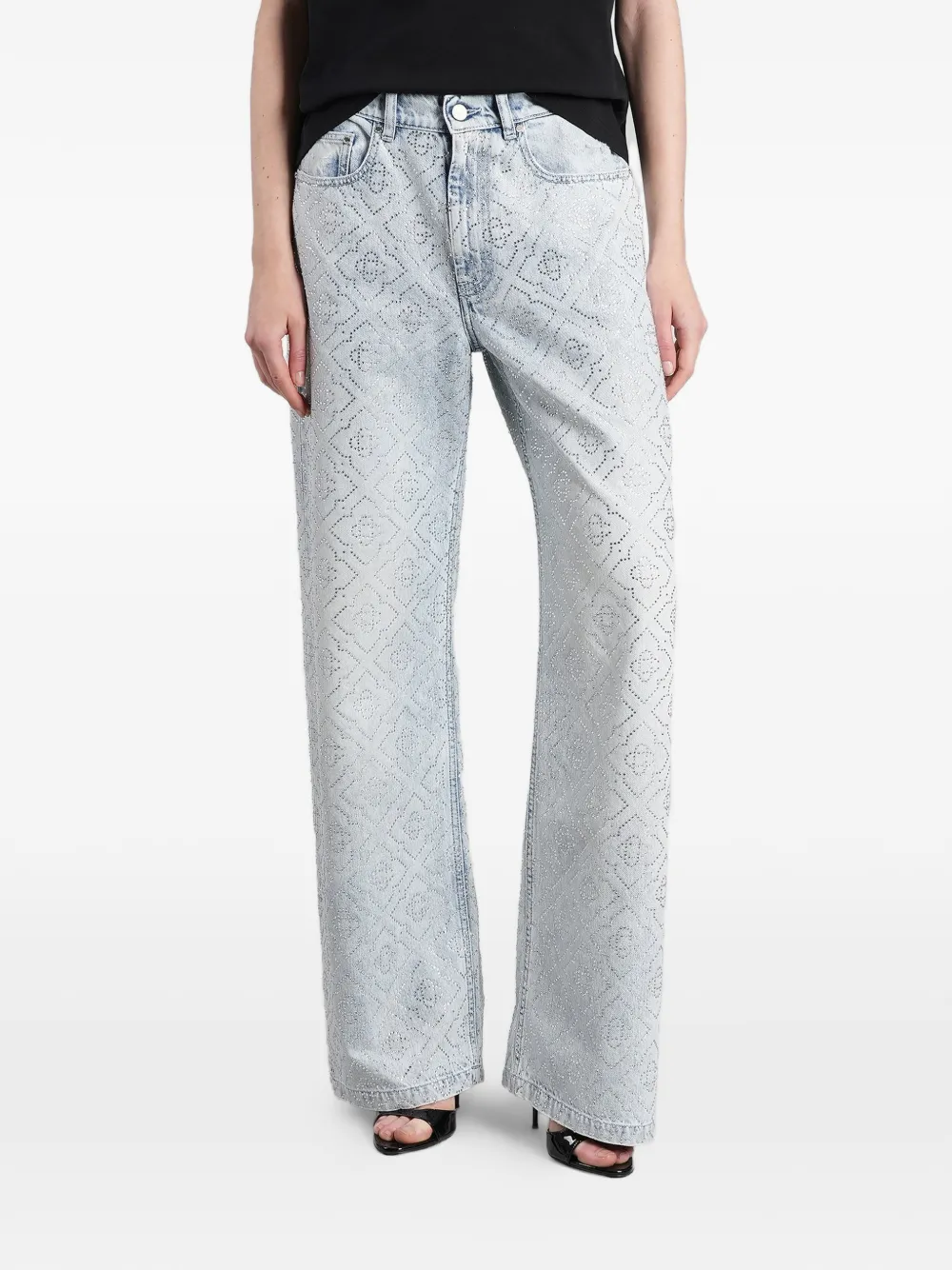 Casablanca crystal-embellished monogram jeans - Blu