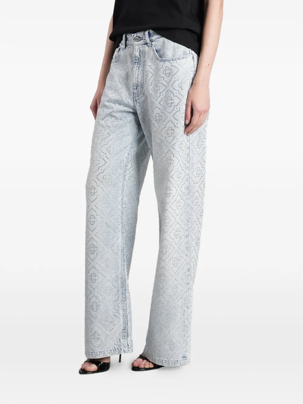 Casablanca Jeans met monogram verfraaid met kristallen Blauw